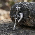 925 Sterling Silver Gothic Skull Battle Axe Durable Viking Warrior Pendant