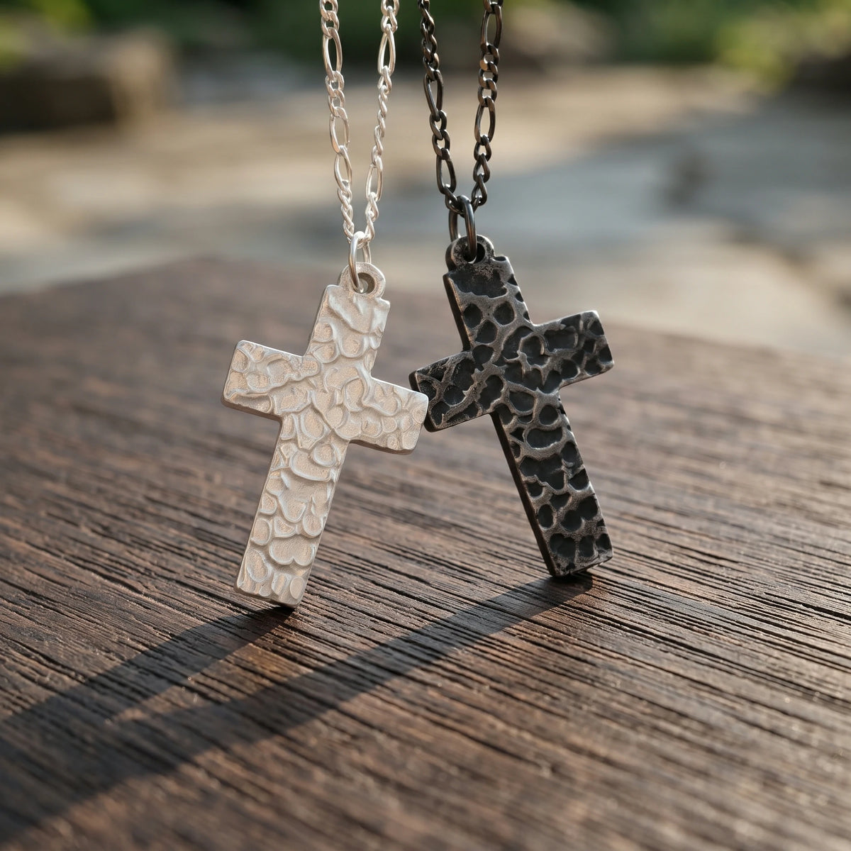 925 Sterling Silver Hammered Holy Cross Durable Custom Engravable Faith Pendant Necklace