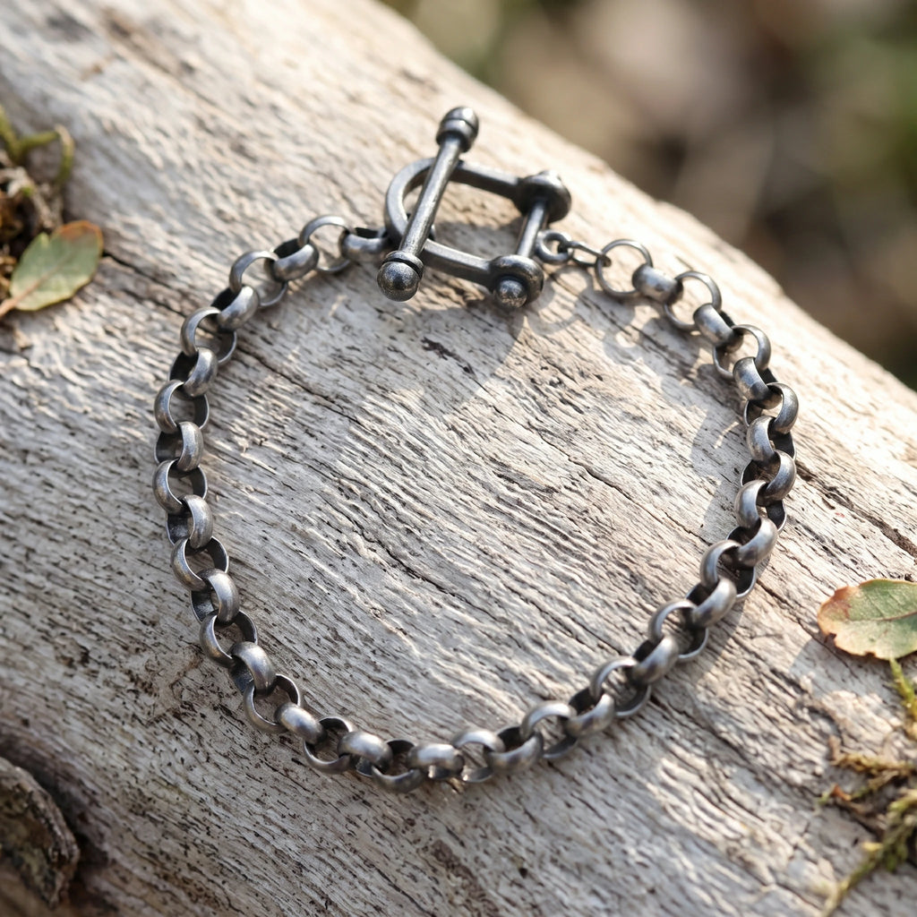 925 Sterling Silver Shackle Clasp Rolo Chain Durable Bracelet Gift for Him Her