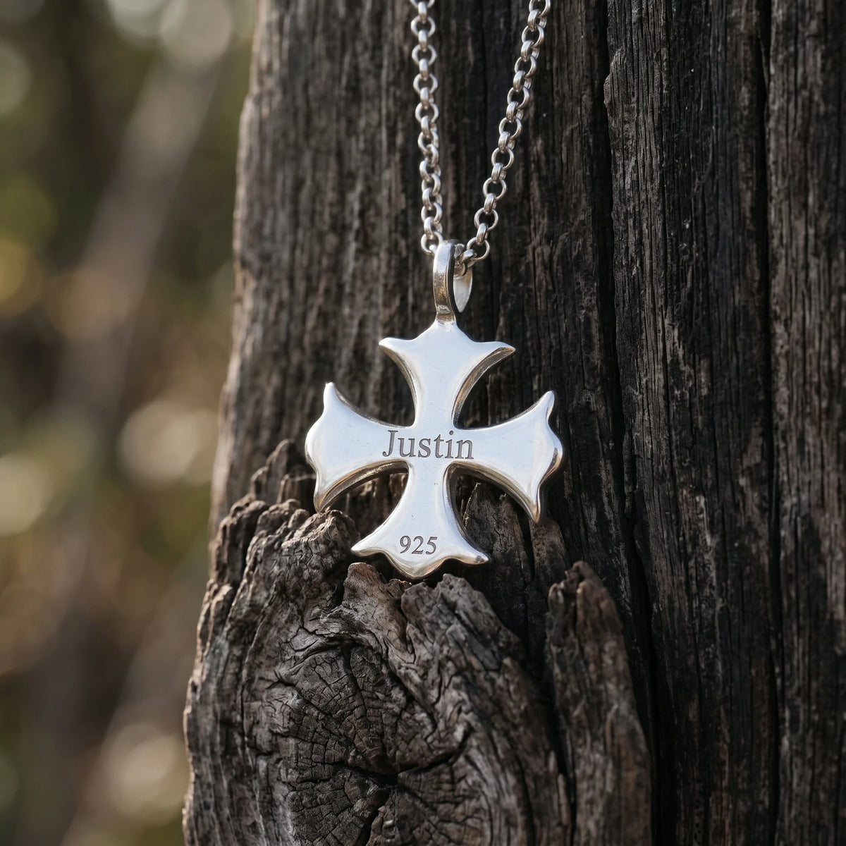 925 Sterling Silver Maltese Cross Necklace, Custom Engravable Medieval Talisman Jewelry