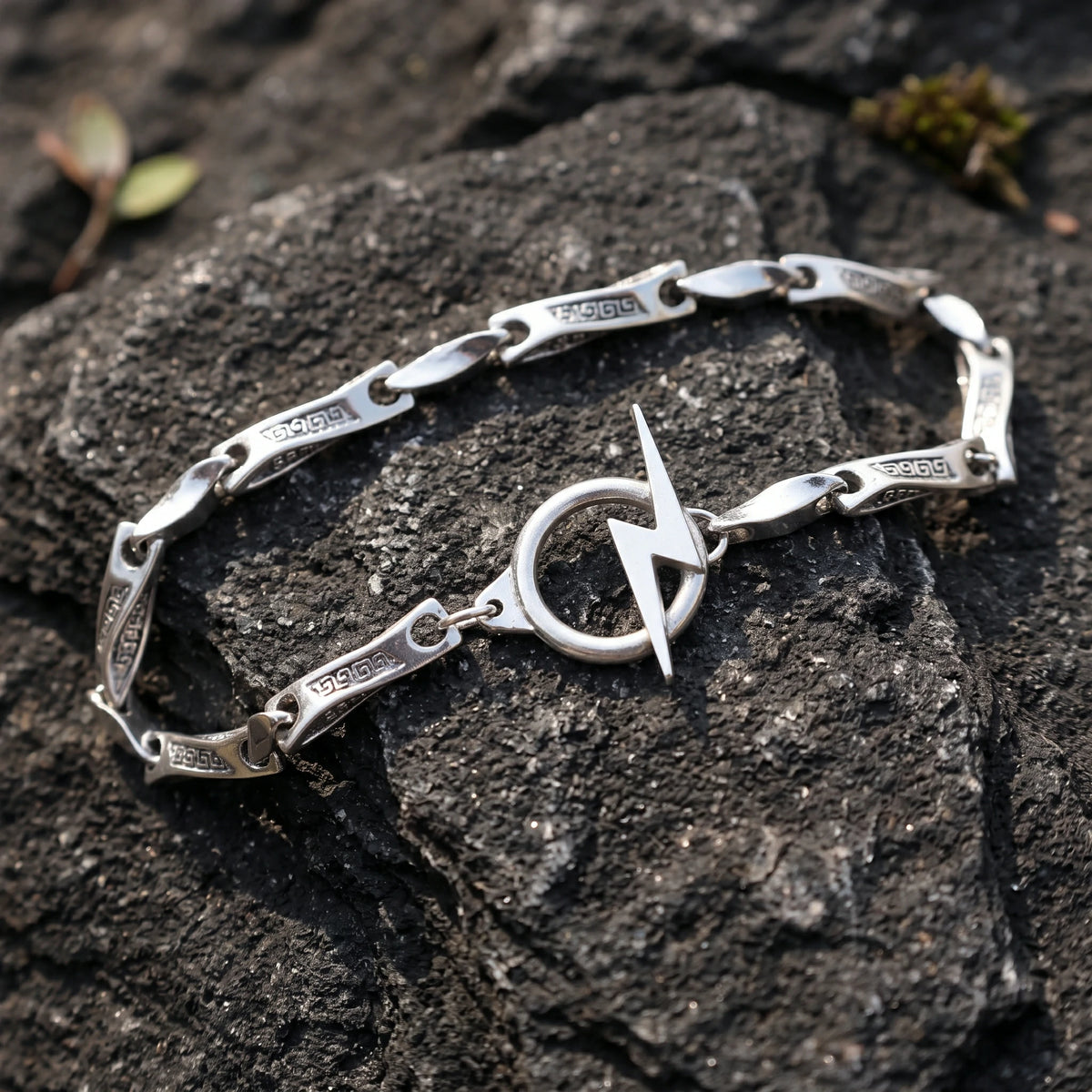925 Sterling Silver Lightning Bolt Toggle Clasp Durable Link Bracelet Gift