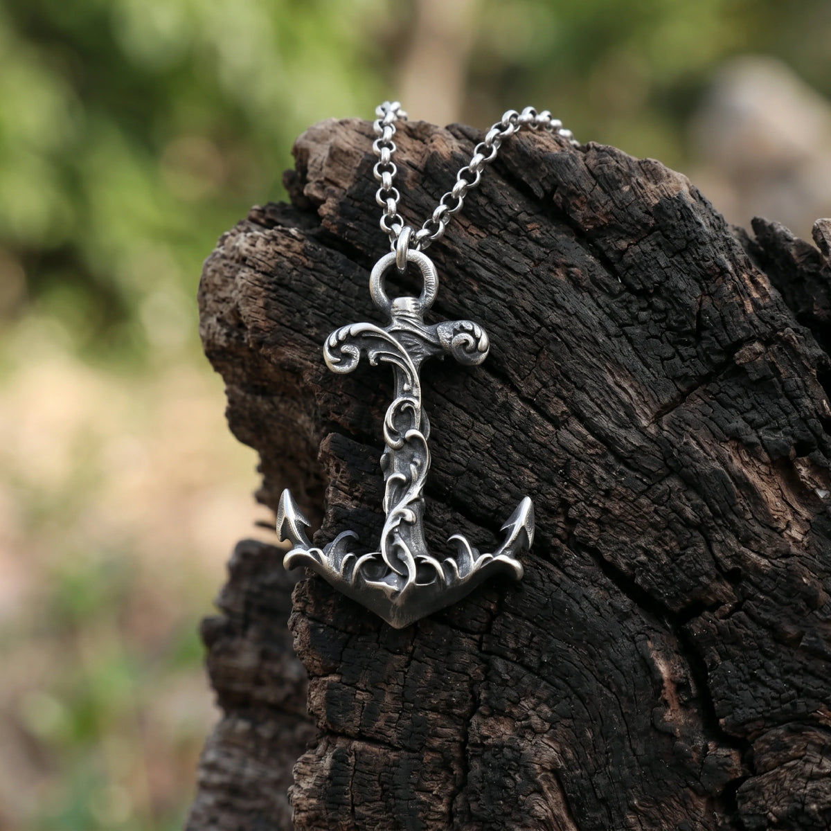 925 Sterling Silver Vintage Anchor Pendant Necklace, Baroque Nautical Sailor Charm Jewelry