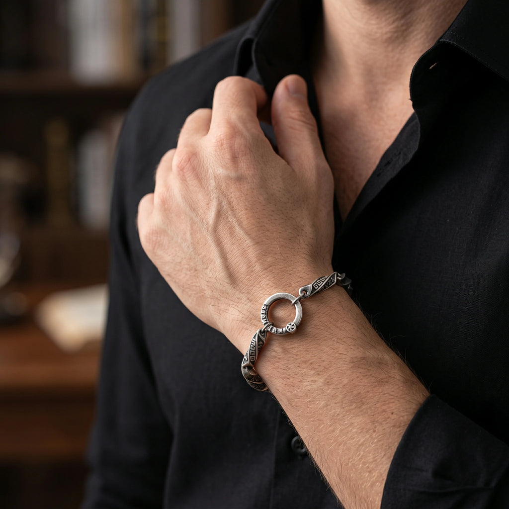 925 Sterling Silver Vintage Engraved Mantra Chain Bracelet for Daily Wear