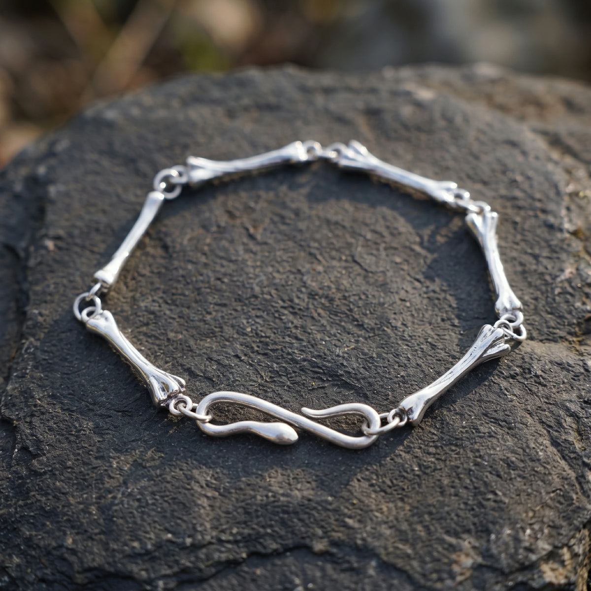 925 Sterling Silver Gothic Skeleton Bone Link Bracelet with S Hook Clasp