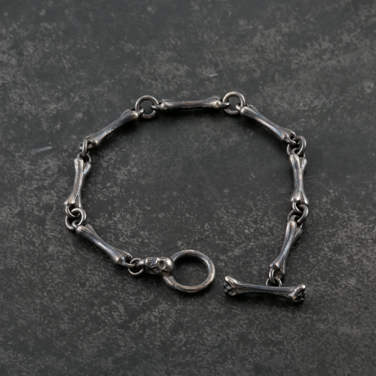 Gothic Bone Link Bracelet, 925 Sterling Silver Skeleton Skull Toggle Clasp Wristband