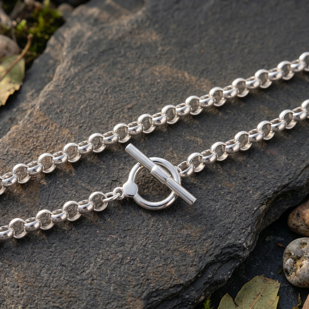 Modern Industrial Rolo Chain Bracelet, Oxidized 925 Sterling Silver Vintage Statement Wristband