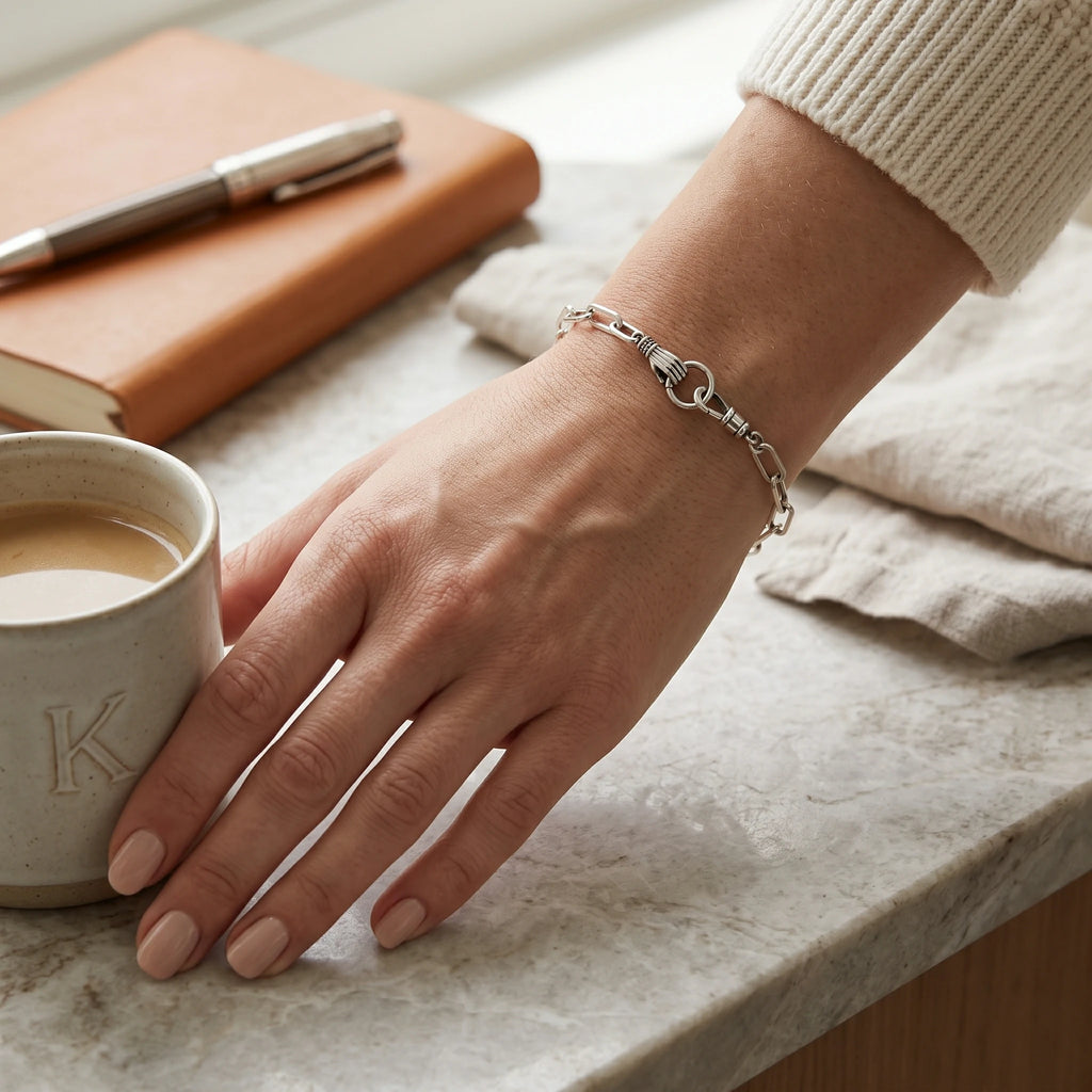 925 Sterling Silver Hand Paperclip Bracelet