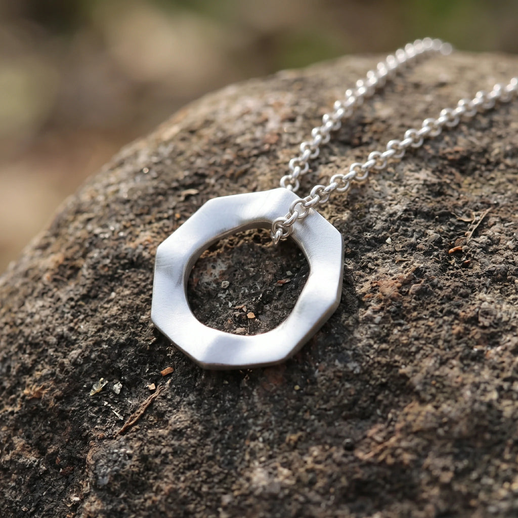 925 Sterling Silver Geometric Faceted Hexagon Pendant Exuding Modern Minimalist Edge