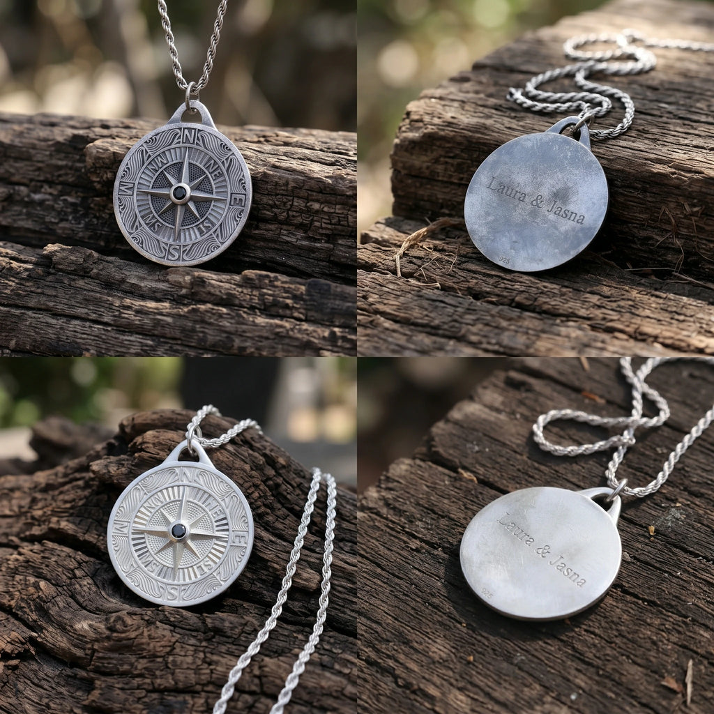 925 Sterling Silver Engravable Compass Pendant Guiding Your Journey In Timeless Style