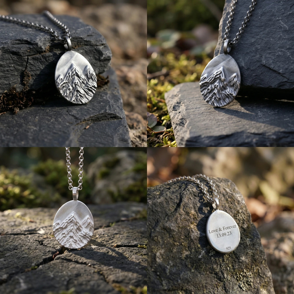 925 Sterling Silver Mountain Custom Engravable Pendant Durable Necklace