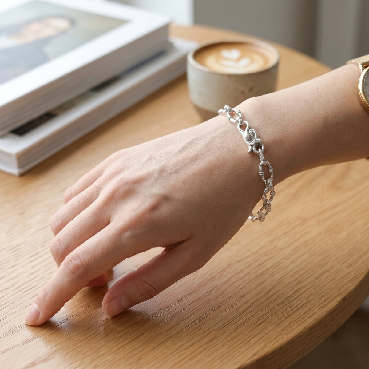 Gothic Wilderness Bamboo Bracelet, 925 Sterling Silver Detailed Mythic Beast Wristband