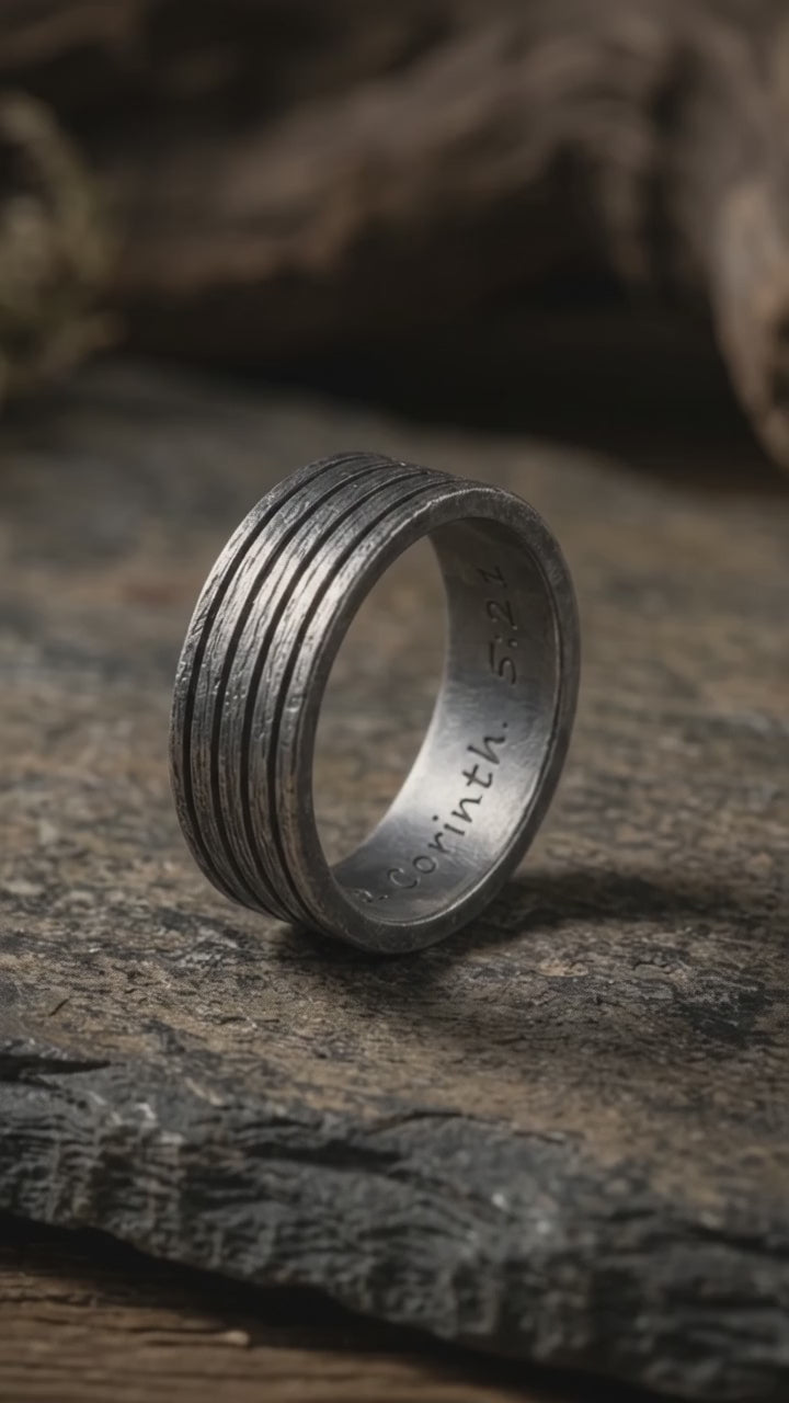 925 Sterling Silver Parallel Grooves Band Ring, Bible Verse Ring, Custom Inner Engraved, Christian Faith Jewelry