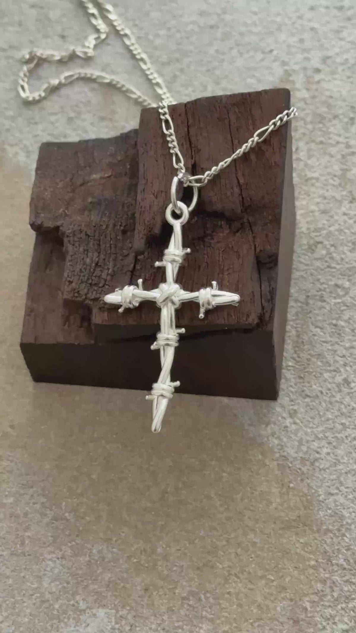 Sacred Thorns Crown Cross, Solid 925 Sterling Silver Devotional Figaro Necklace
