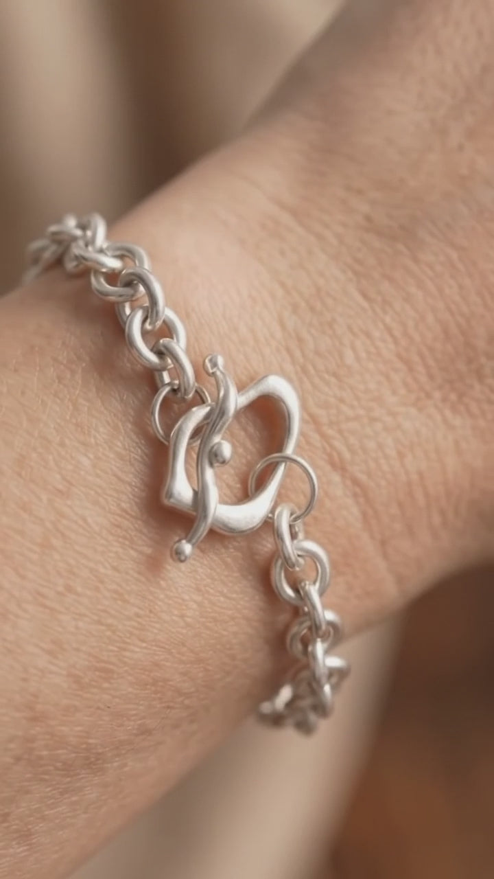 925 Sterling Silver Rolo Chain Bracelet With Artisanal Toggle Clasp For Daily Style