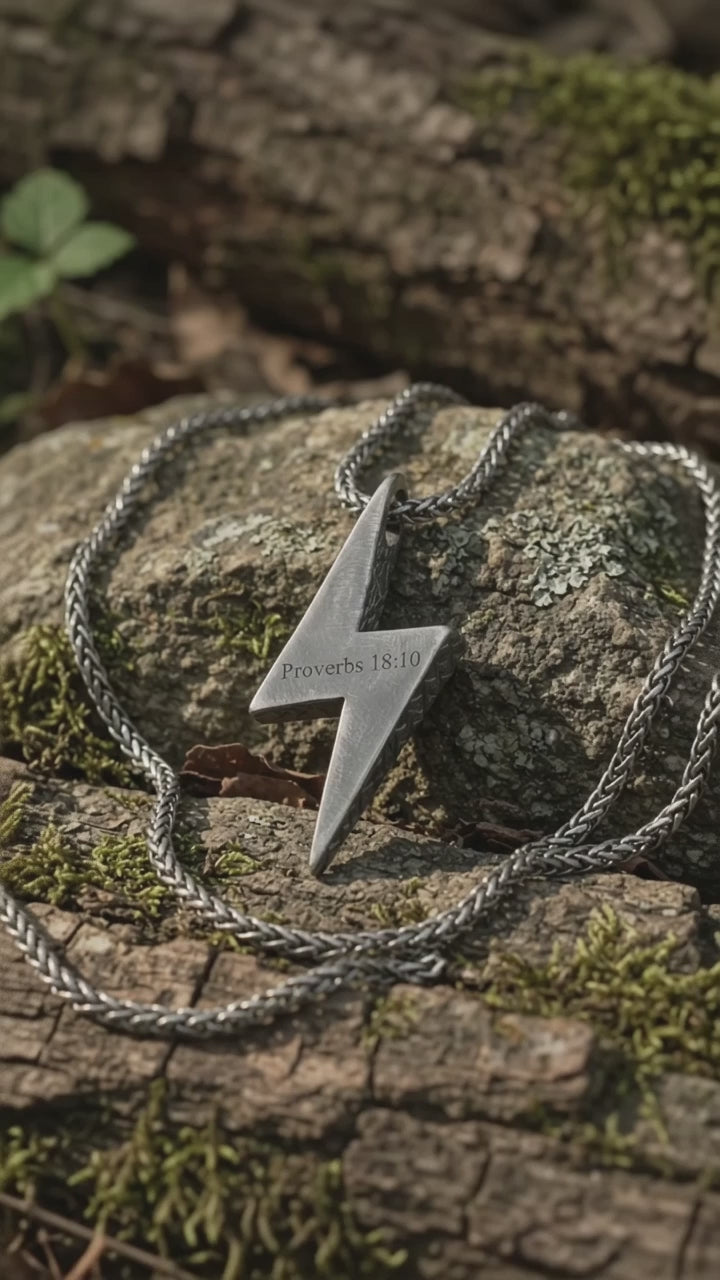 925 Sterling Silver Lightning Bolt Necklace, Christian Bible Verse Pendant, Mens Faith Jewelry