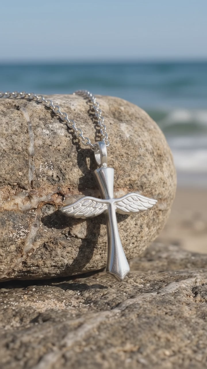 Custom 925 Sterling Silver Angel Wings Cross Pendant Bringing Holy Protection And Grace