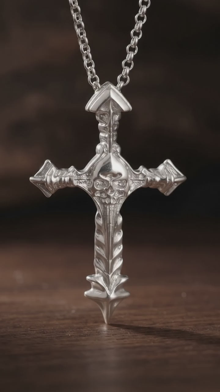 925 Sterling Silver Engravable Skull Cross Pendant Guarding Your Faith In Divine Light