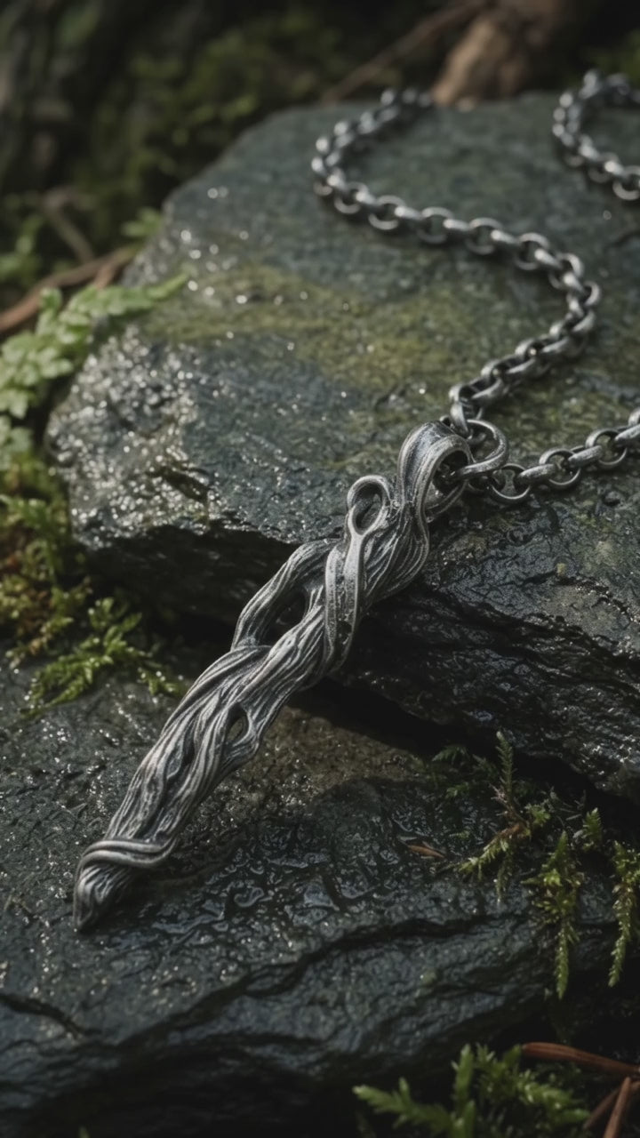 Sterling Silver Driftwood Pendant Necklace, Rustic Woodland Jewelry, Gothic Nature Necklace, Unique Gift