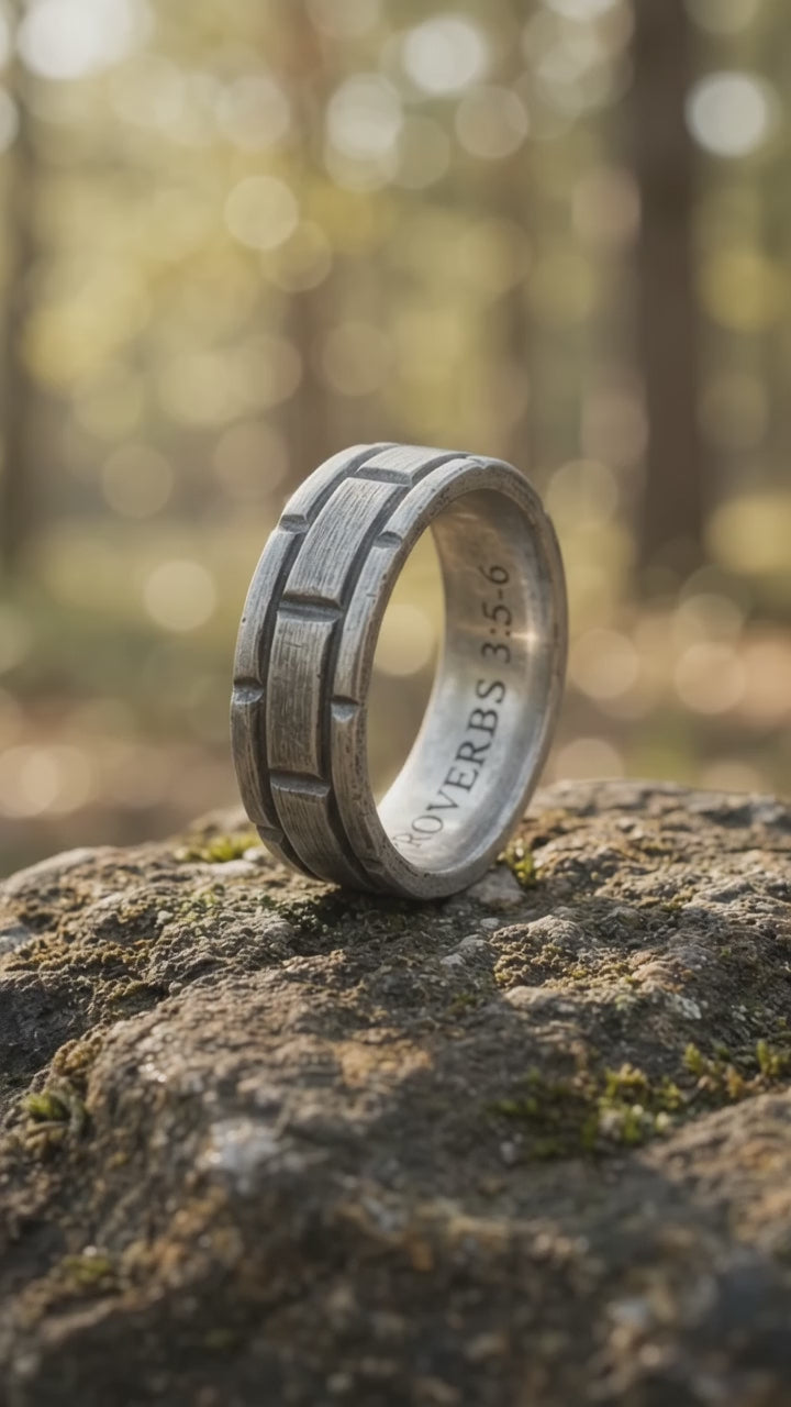 925 Sterling Silver Brick Texture Ring, Personalized Scripture Ring, Custom Inside Engraving Jewelry, Gift For Him