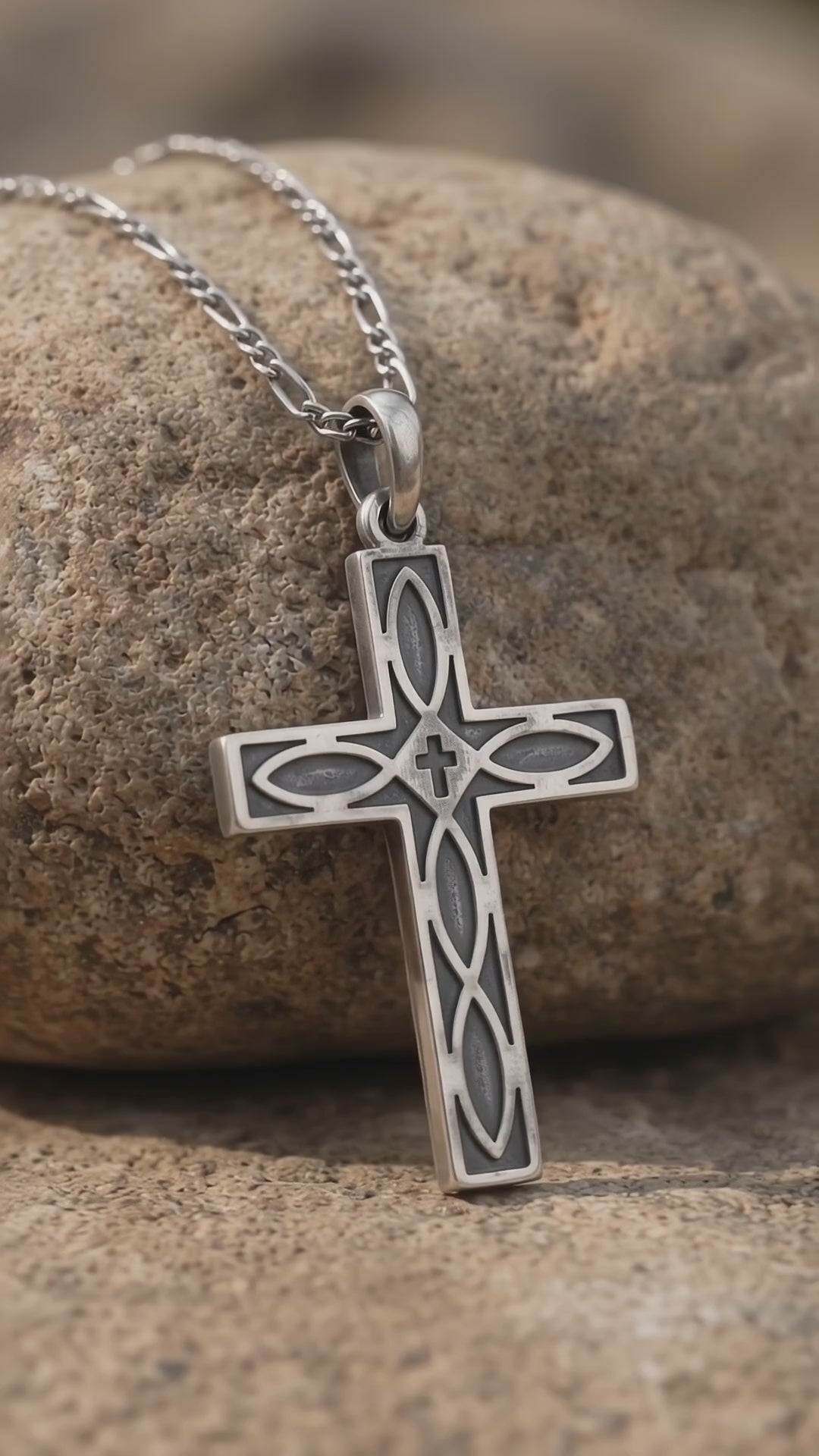 Eternal Covenant Celtic Cross, Oxidized 925 Sterling Silver Devotional Figaro Necklace