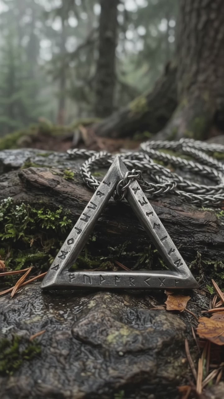 925 Sterling Silver Rune Necklace, Triangle Pendant, Gothic Viking Inspired Jewelry