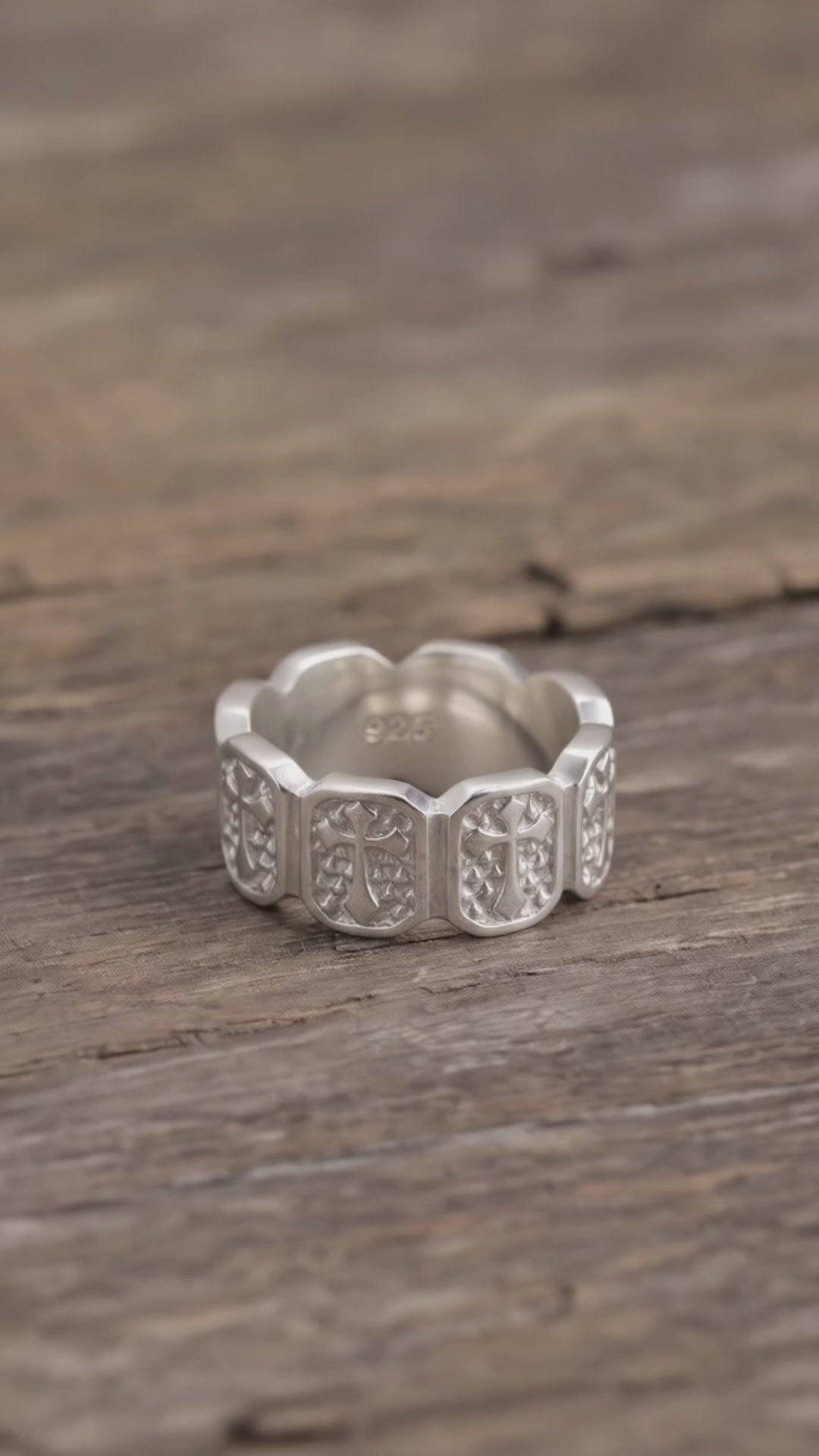 Personalized Mens Vintage 925 Sterling Silver Cross Ring - Custom Engraved Band