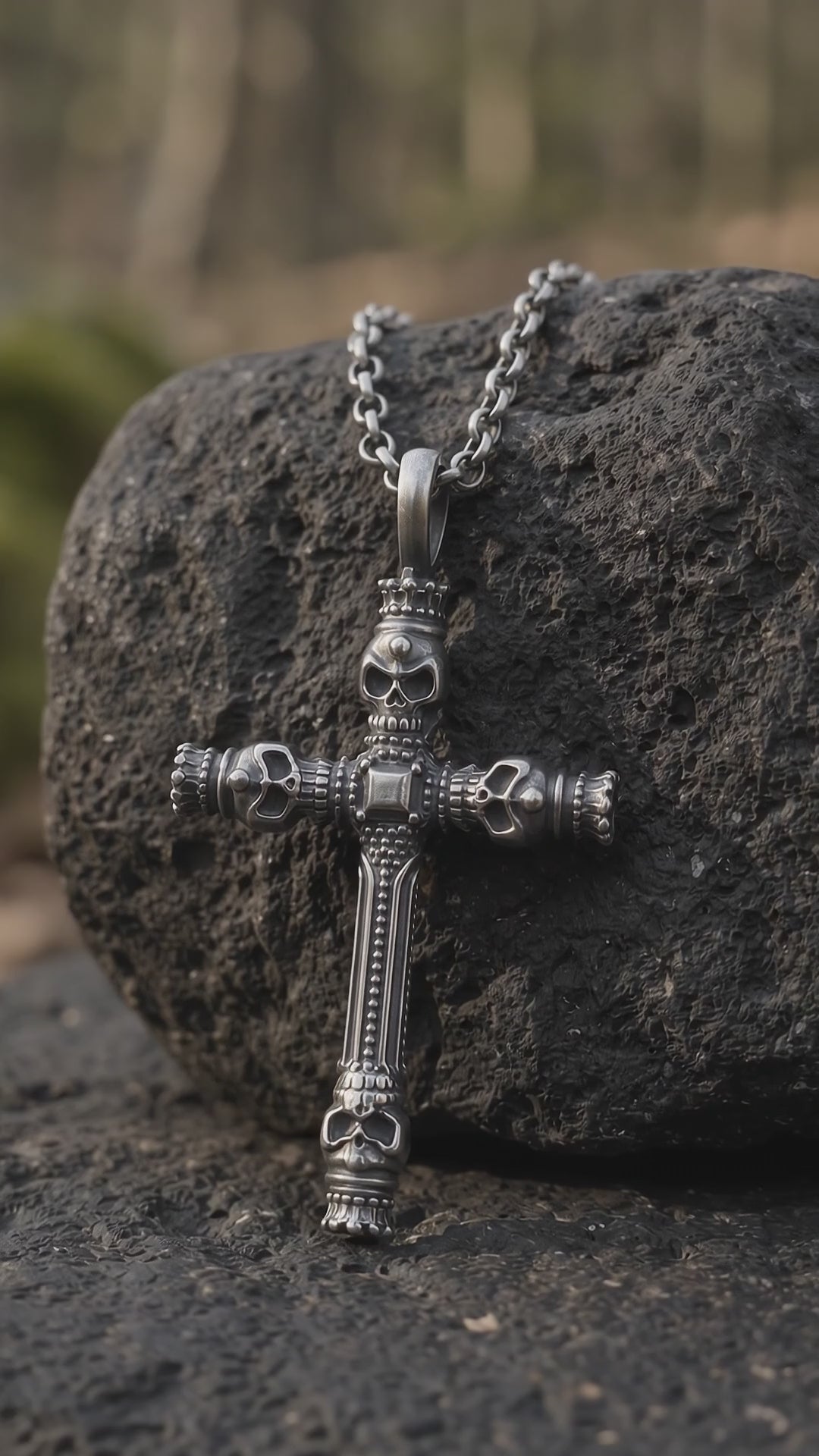 925 Sterling Silver Four Skull Cross Pendant Proclaiming Christ Victory Over Death