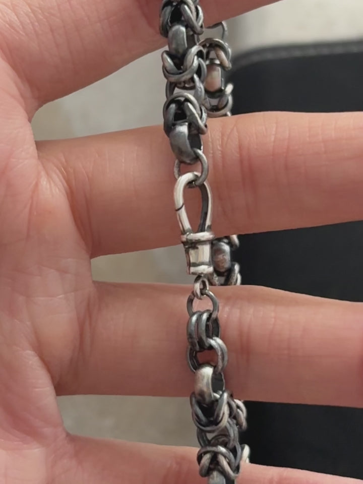 925 Sterling Silver Vintage Byzantine Chain Link Bracelet