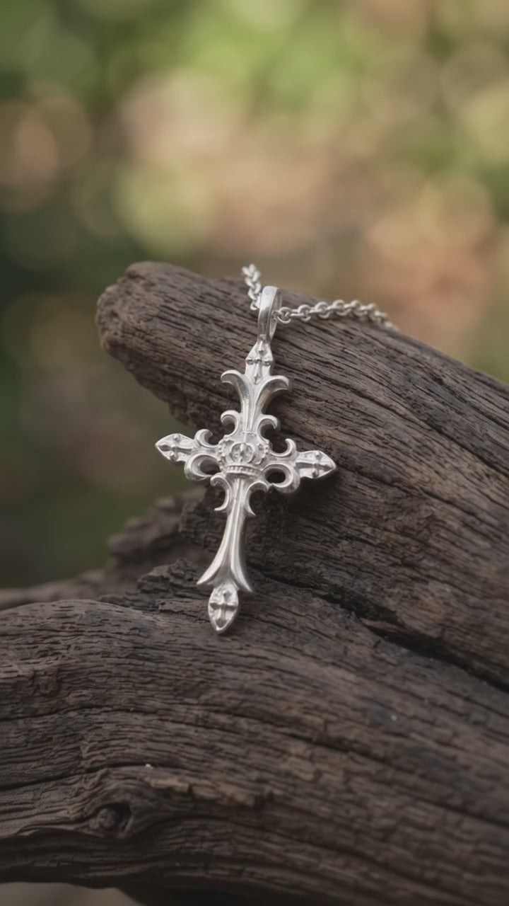 Custom 925 Sterling Silver Royal Crown Cross Pendant Exalting Christs Eternal Kingdom