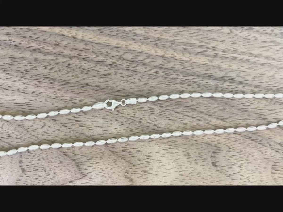 Women's 925 Sterling Silver Oval Rice Bead Chain Necklace