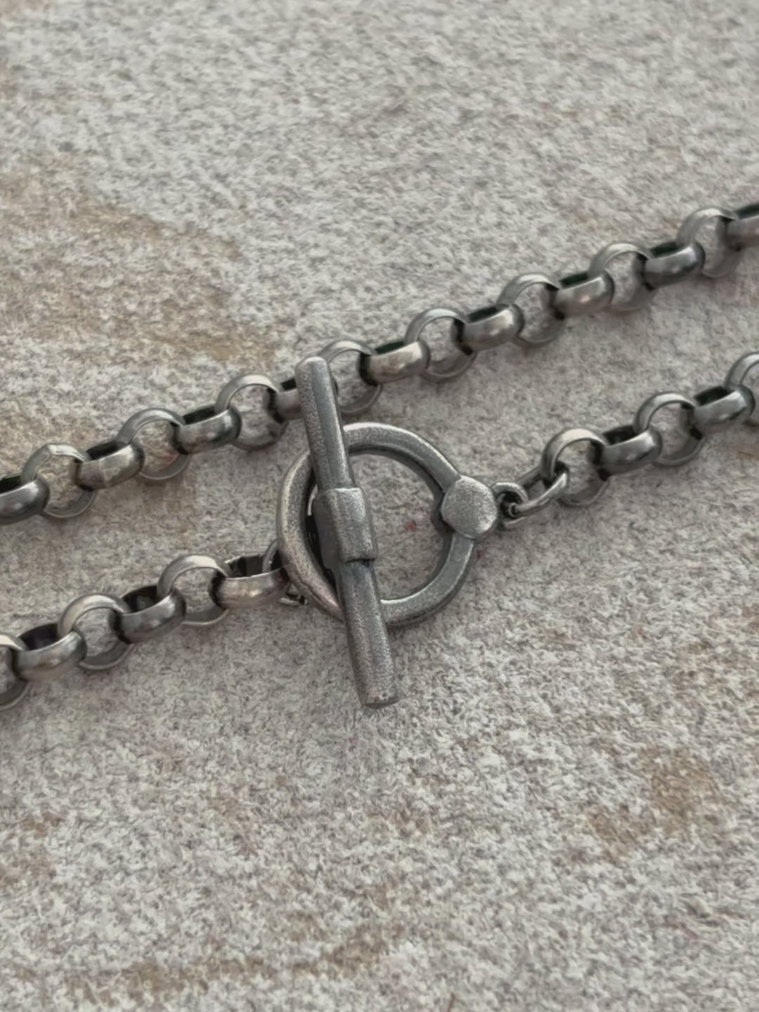 Modern Industrial Rolo Chain Bracelet, Oxidized 925 Sterling Silver Vintage Statement Wristband