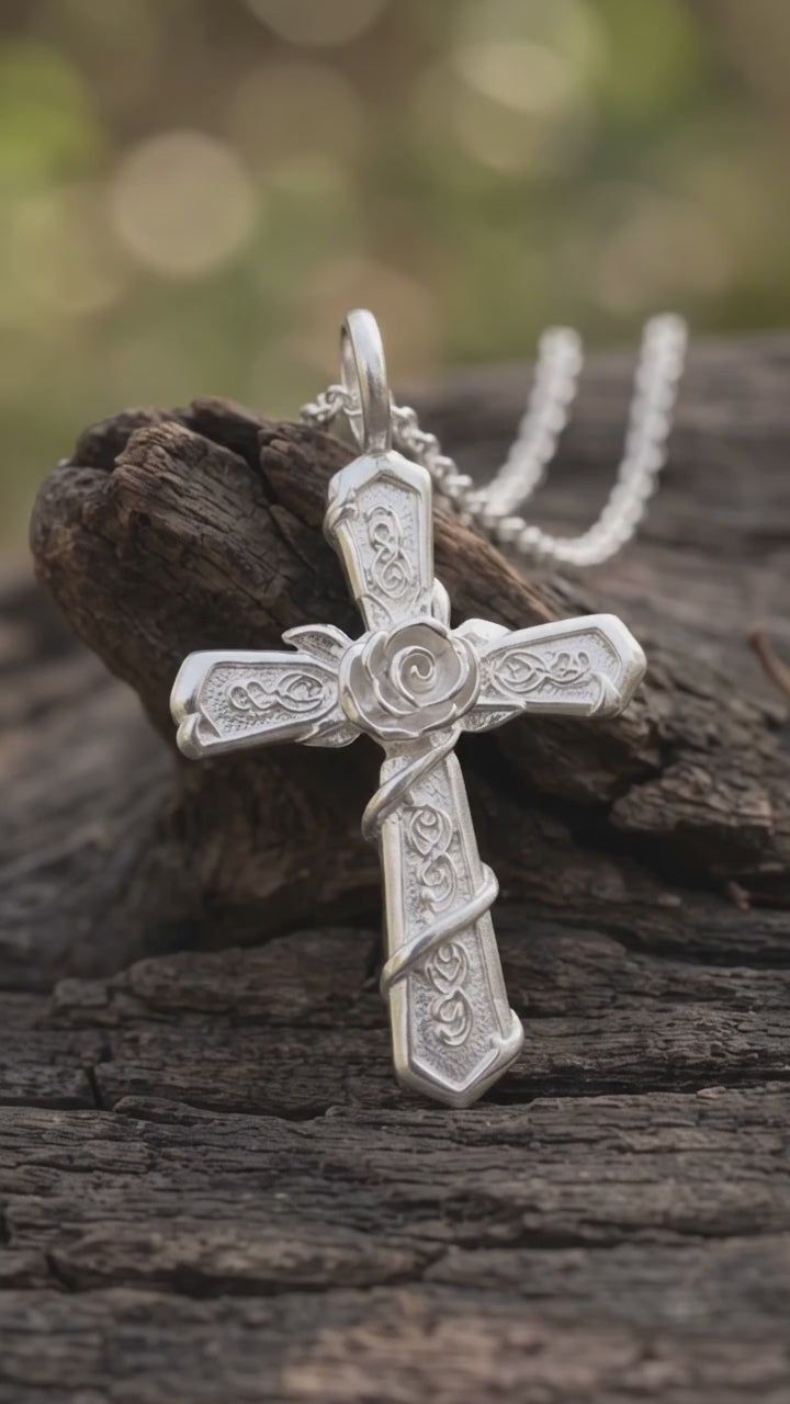 Personalized 925 Sterling Silver Rose Cross Pendant for His Eternal Love and Devotion
