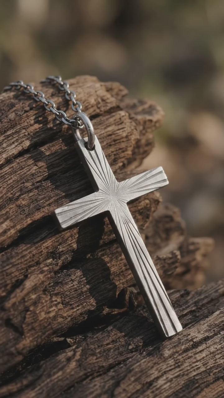 Eternal Light Sunburst Cross Pendant, 925 Sterling Silver Devotional Protection Amulet