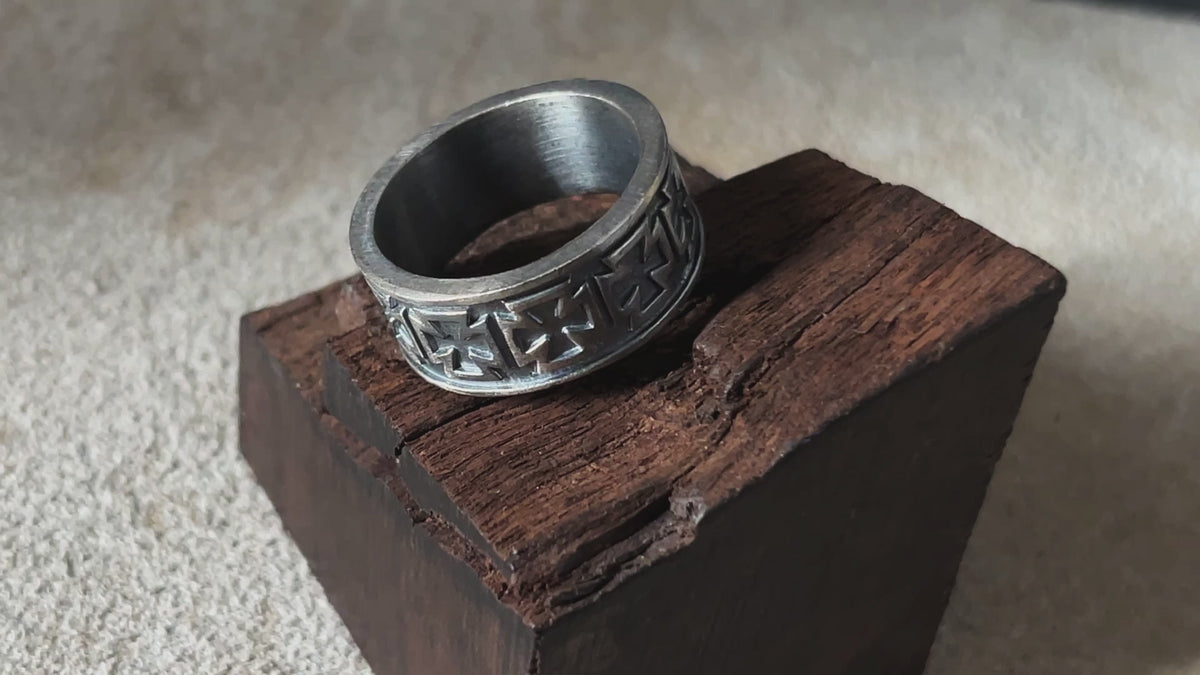 Custom Men's Maltese Cross Ring - Engraved Vintage 925 Sterling Silver Band