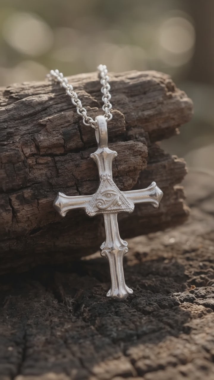 925 Sterling Silver Engravable All Seeing Eye Cross Pendant Guided By Divine Providence