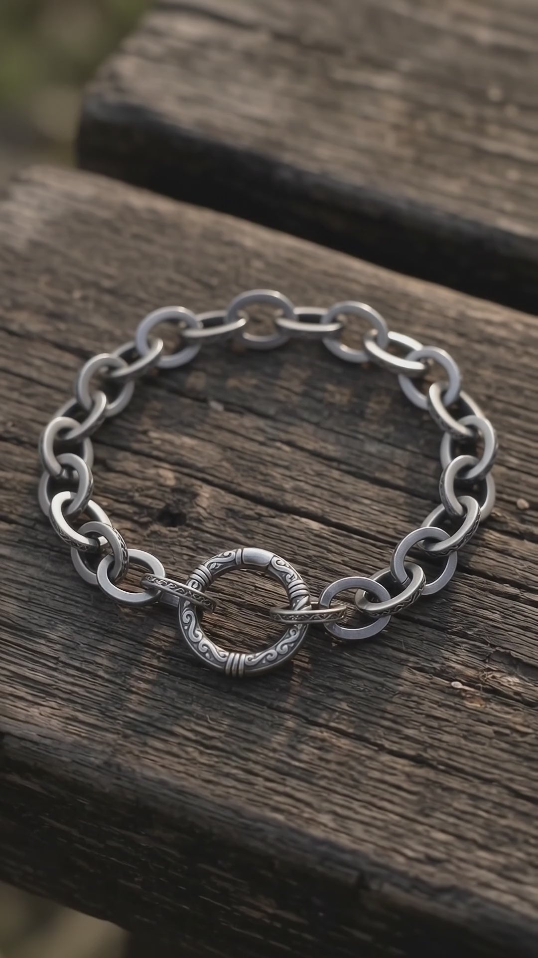 925 Sterling Silver Vintage Cable Link Bracelet with Carved Spring Ring