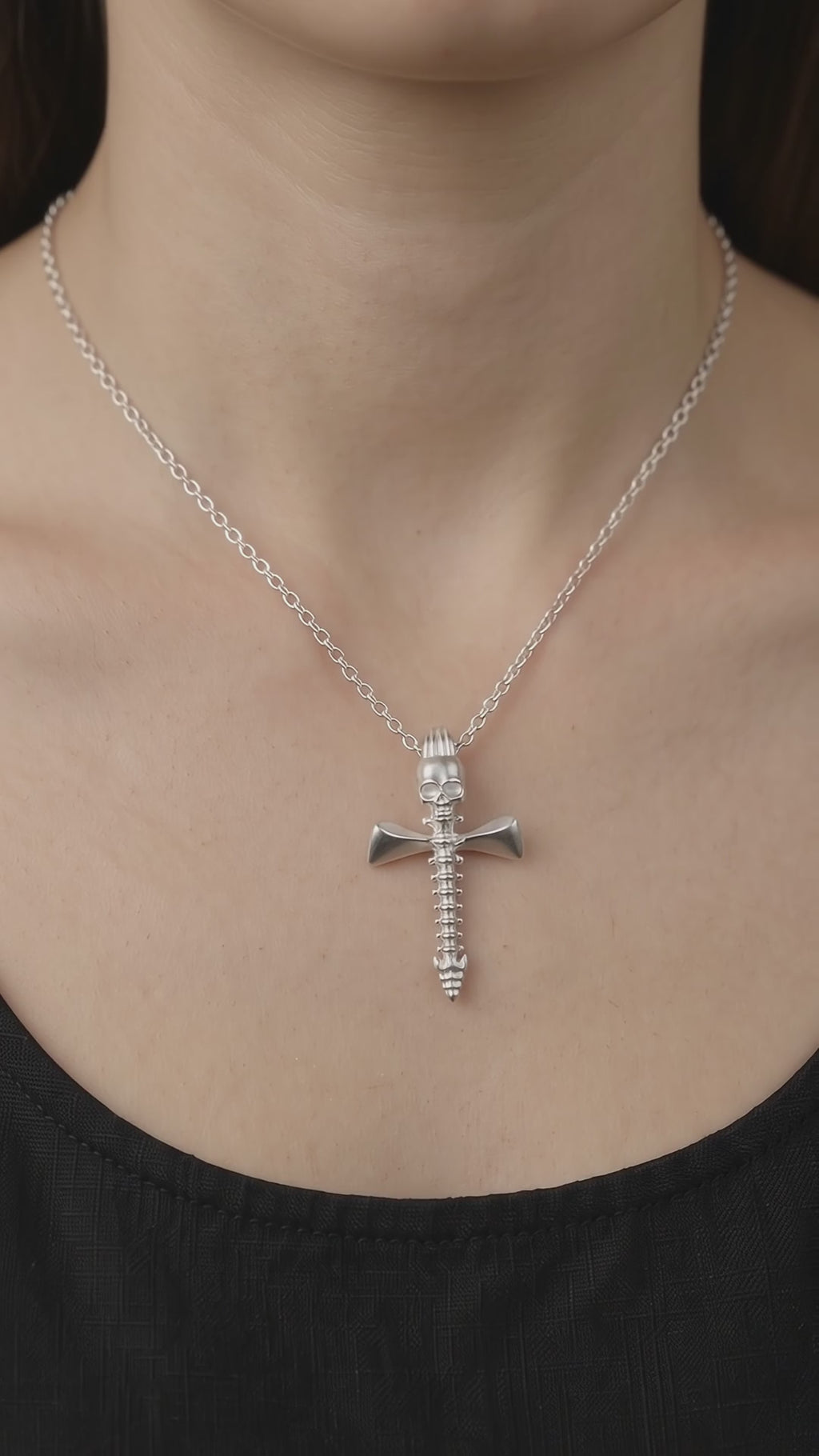 925 Sterling Silver Skull Spine Cross Pendant Symbolizing Victory Over Death And Faith