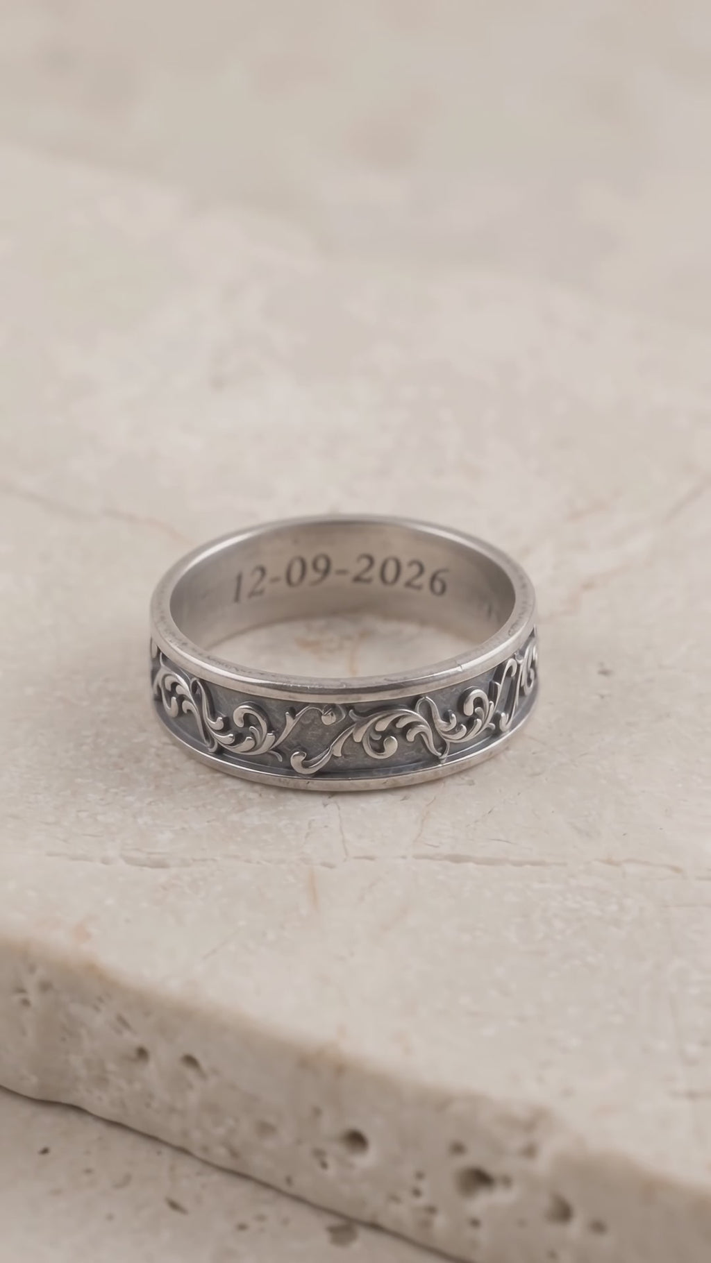 Personalized Vintage Acanthus Leaf 925 Sterling Silver Band, Custom Engraved Men's Ring