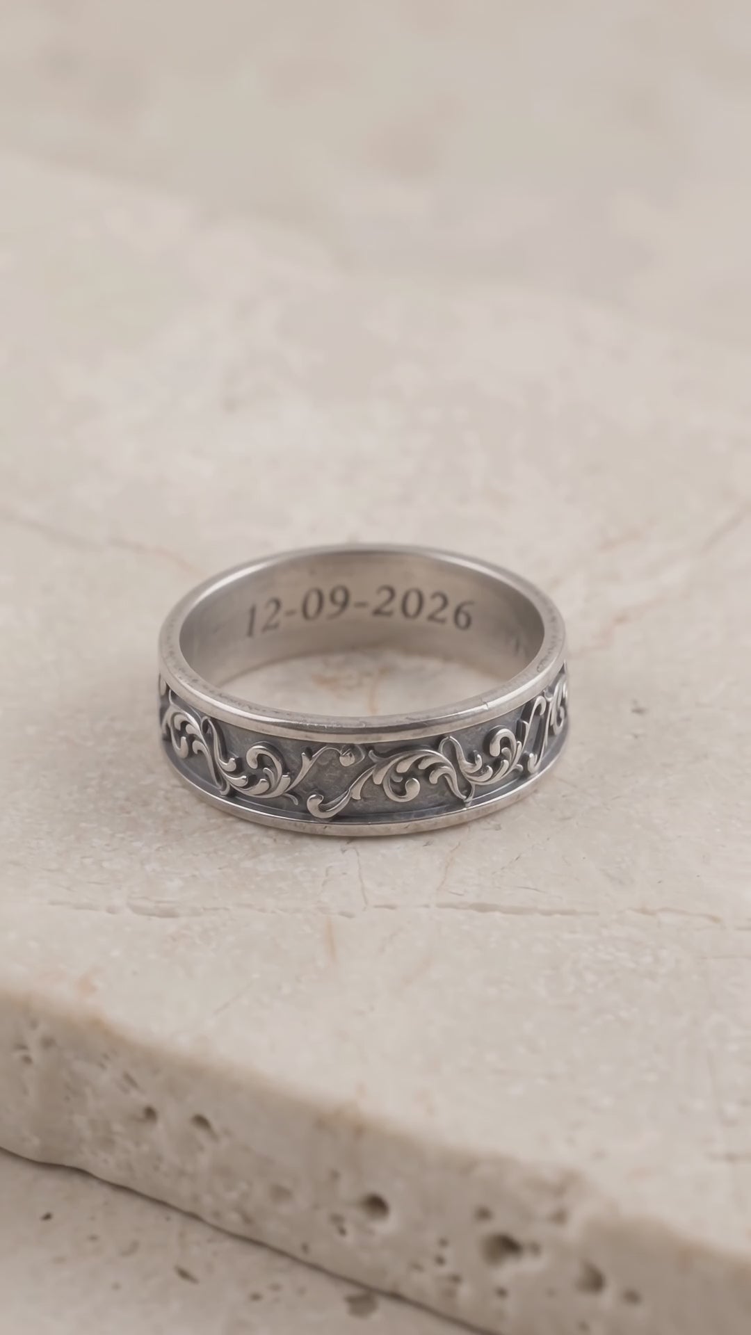 Personalized Vintage Acanthus Leaf 925 Sterling Silver Band, Custom Engraved Men's Ring