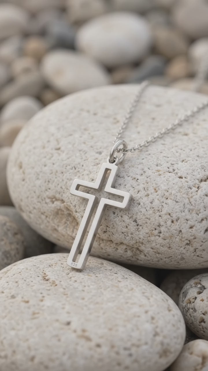 Cutout Cross Pendant Necklace, 925 Sterling Silver Religious Faith Jewelry