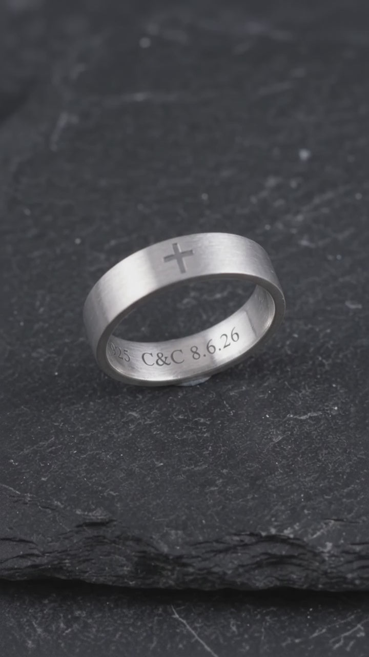 Custom Cross Ring 925 Sterling Silver Engraved Faith Band Purity Bible Gift