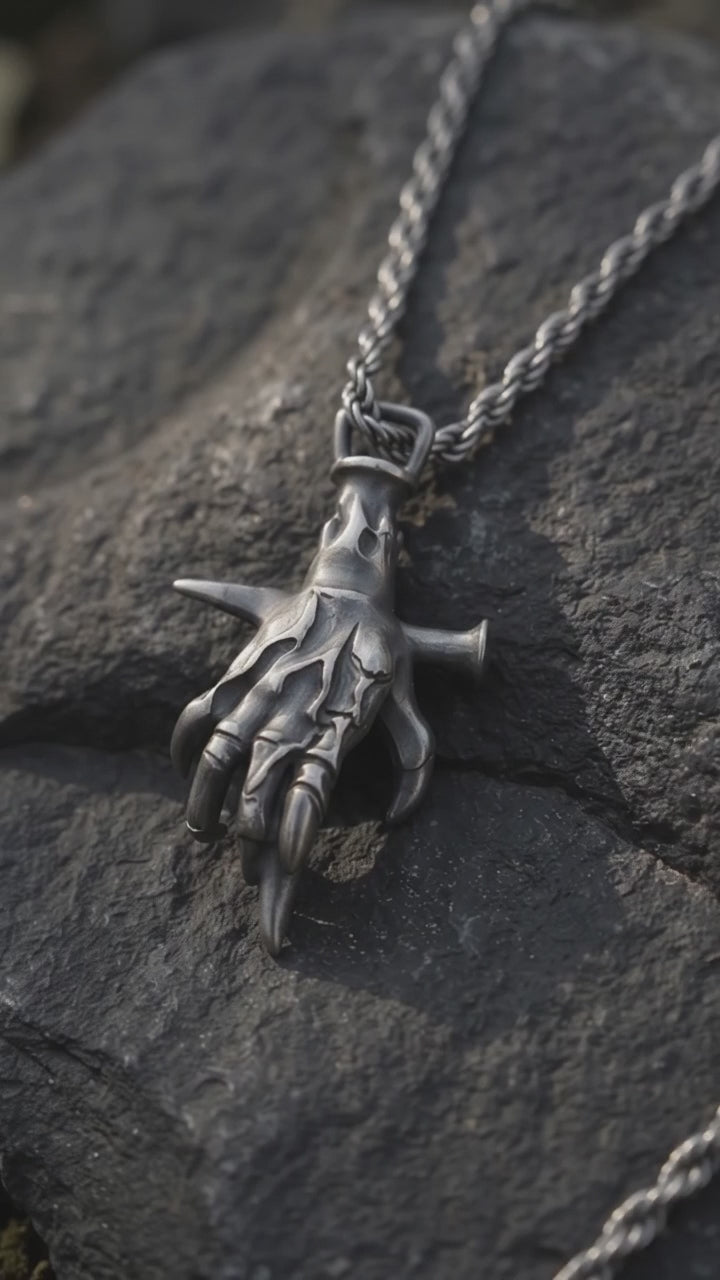 925 Sterling Silver Holy Nail Crucifixion Hand Pendant Bearing His Eternal Sacrifice
