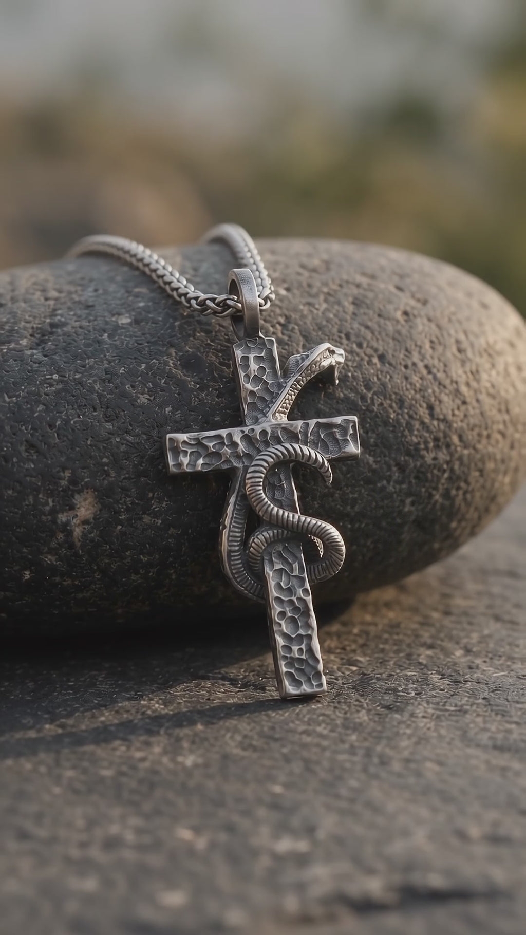 925 Sterling Silver Serpent Cross Pendant Conquering Evil With Divine Healing Faith