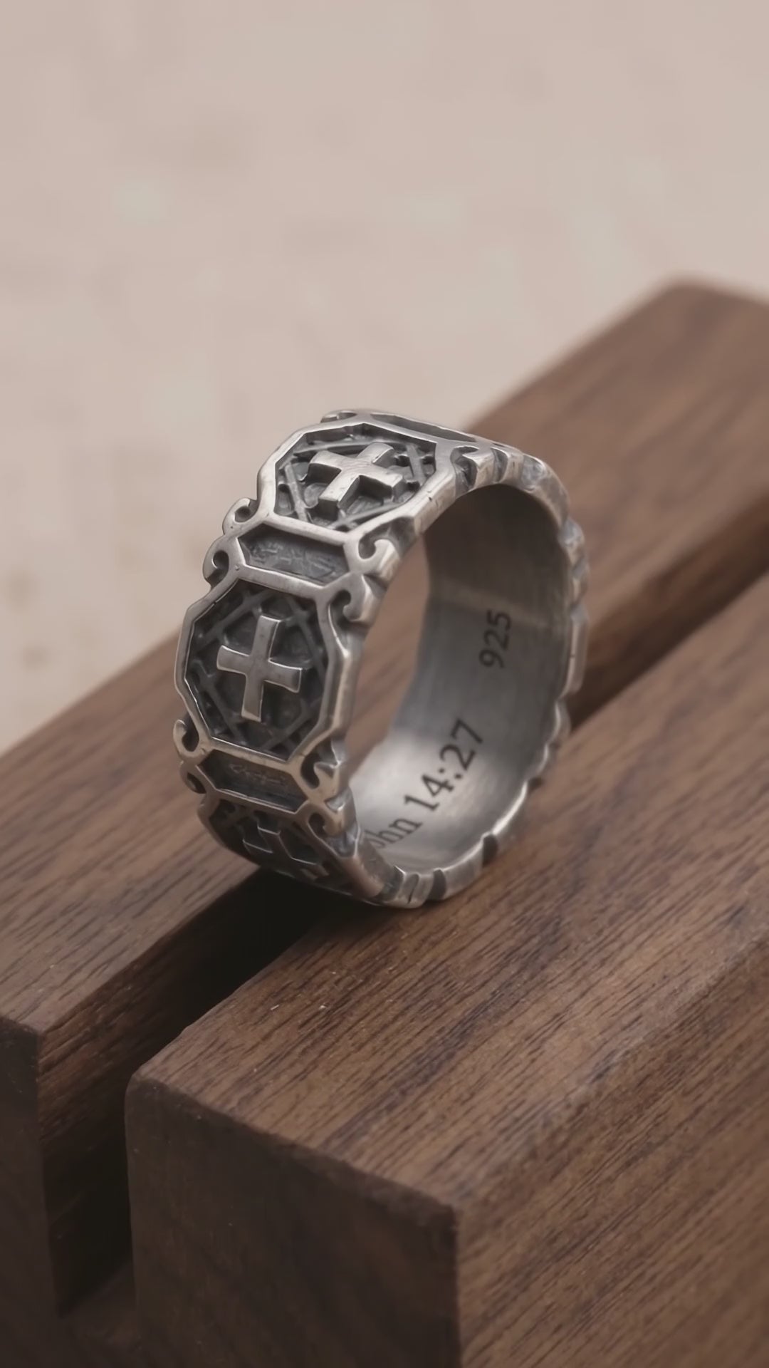 Personalized Gothic Cross Ring-Custom Engravable 925 Sterling Silver Band for Men