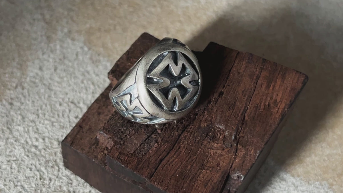 Vintage Oxidized 925 Sterling Silver Iron Cross Signet Ring, Custom Inner Engraving Men’s Biker Tough Jewelry