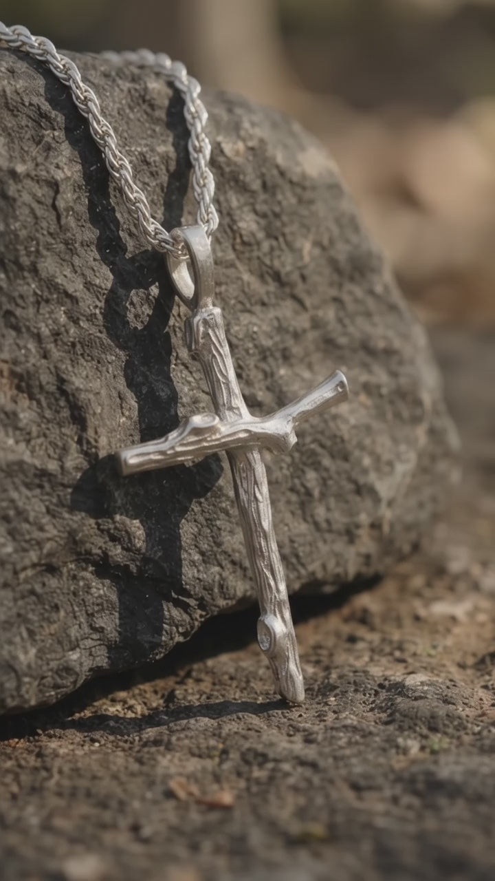 925 Sterling Silver Rugged Branch Cross Pendant Rooted In Divine Grace And Salvation