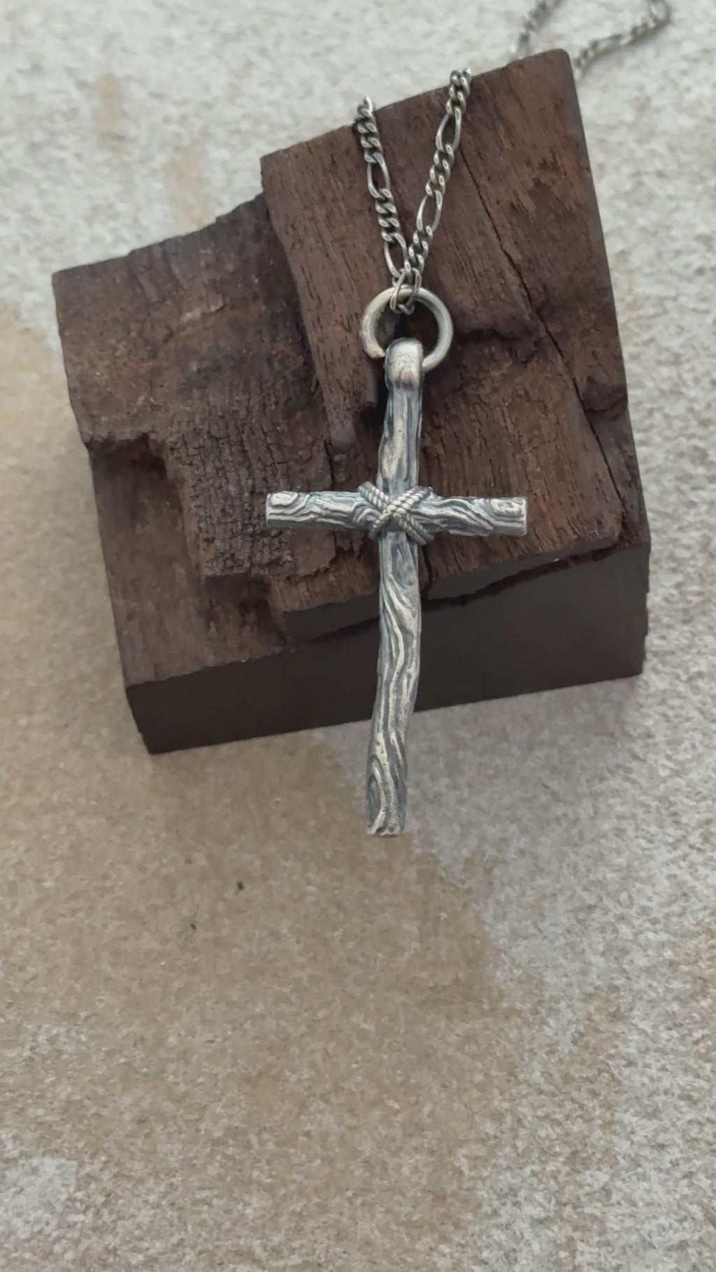 Living Branch Sacred Wood Cross, Textured 925 Sterling Silver Faith Necklace