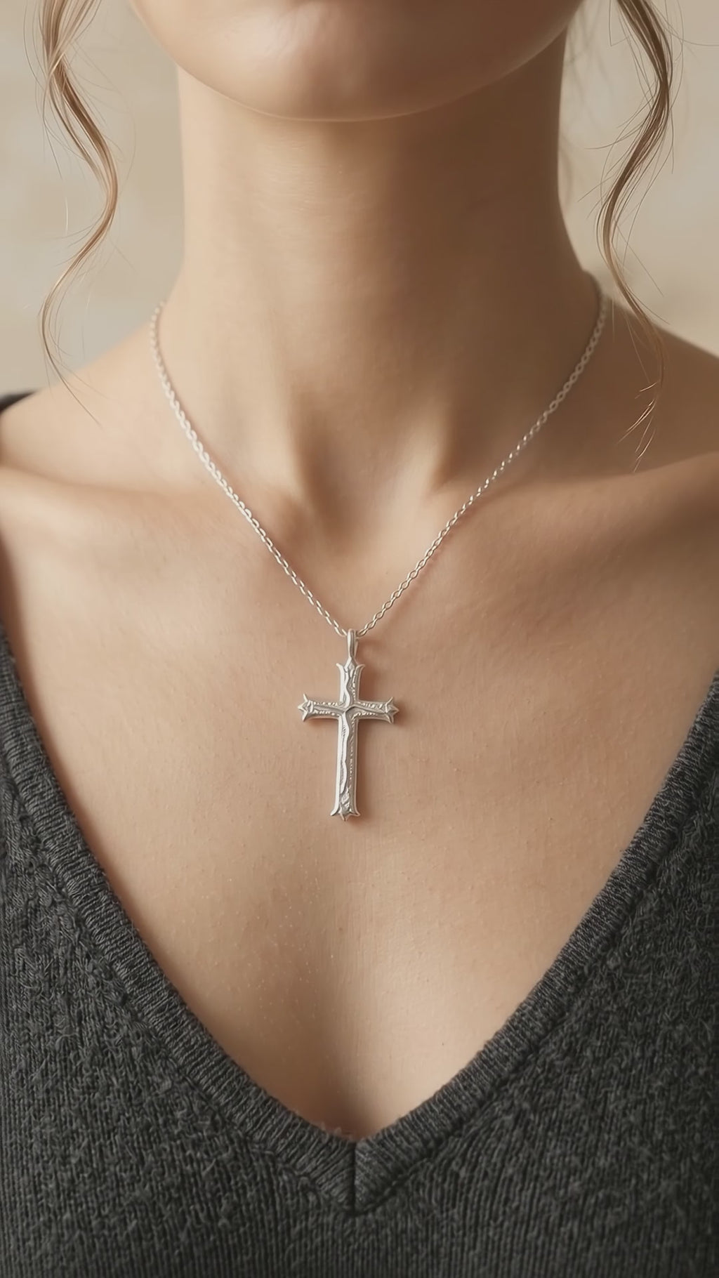 Custom 925 Sterling Silver Hammered Cross Pendant Offering Sacred Grace And Living Water