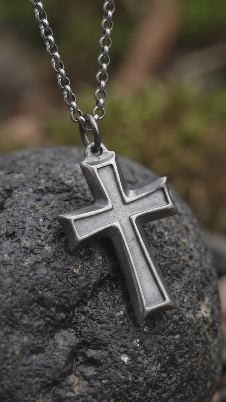 925 Sterling Silver Layered Beveled Cross Durable Custom Engravable Pendant