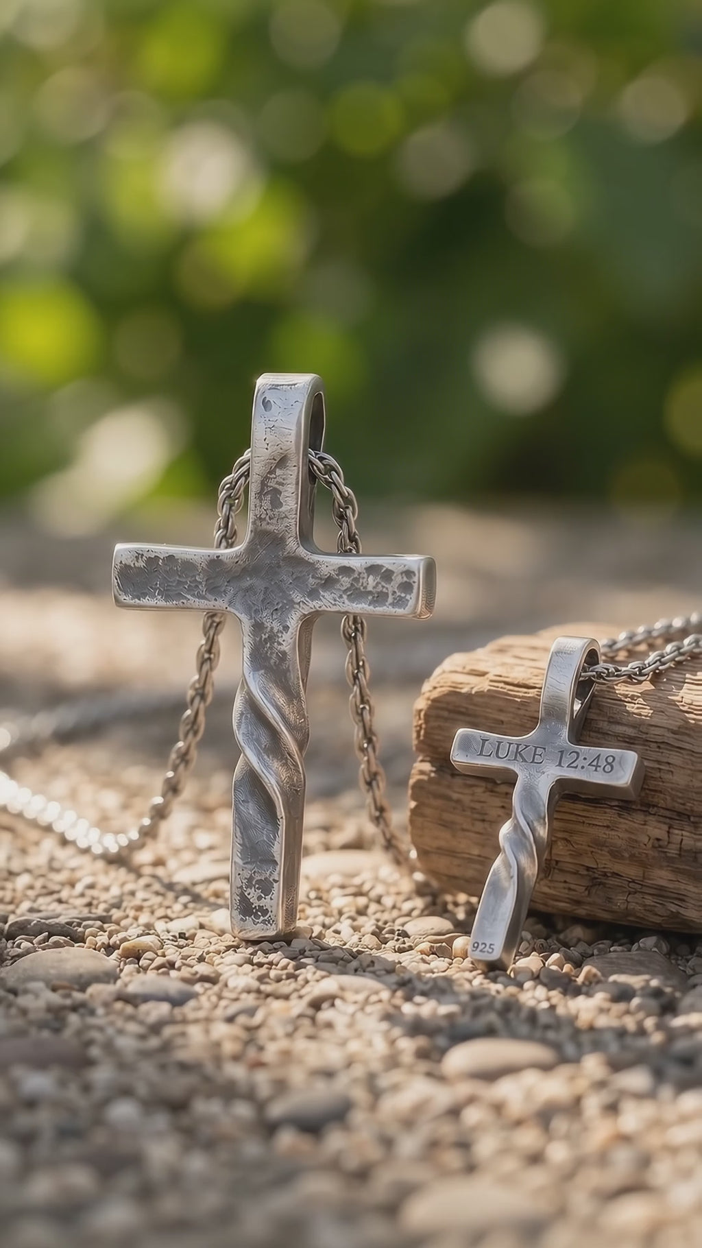 Unwavering Spirit Twisted Cross Pendant, 925 Sterling Silver Faith Amulet